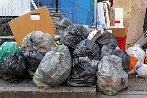 Staff assessing hazards before junk clearance begins